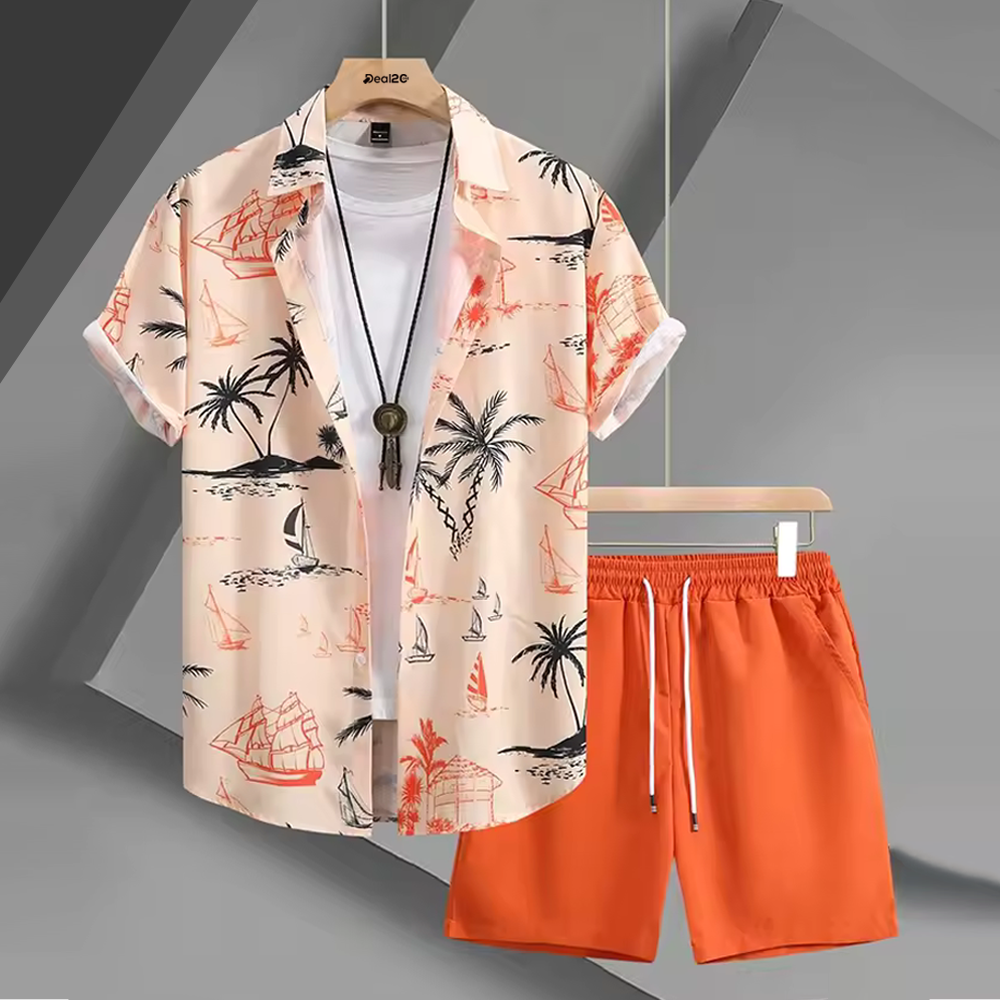 Tropical Ocean Drift Palm Summer Beachwear Set For Men