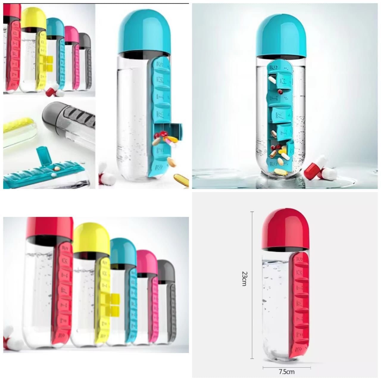 Water Bottle with Pill Organizer – 7-Day Medication & Hydration Combo