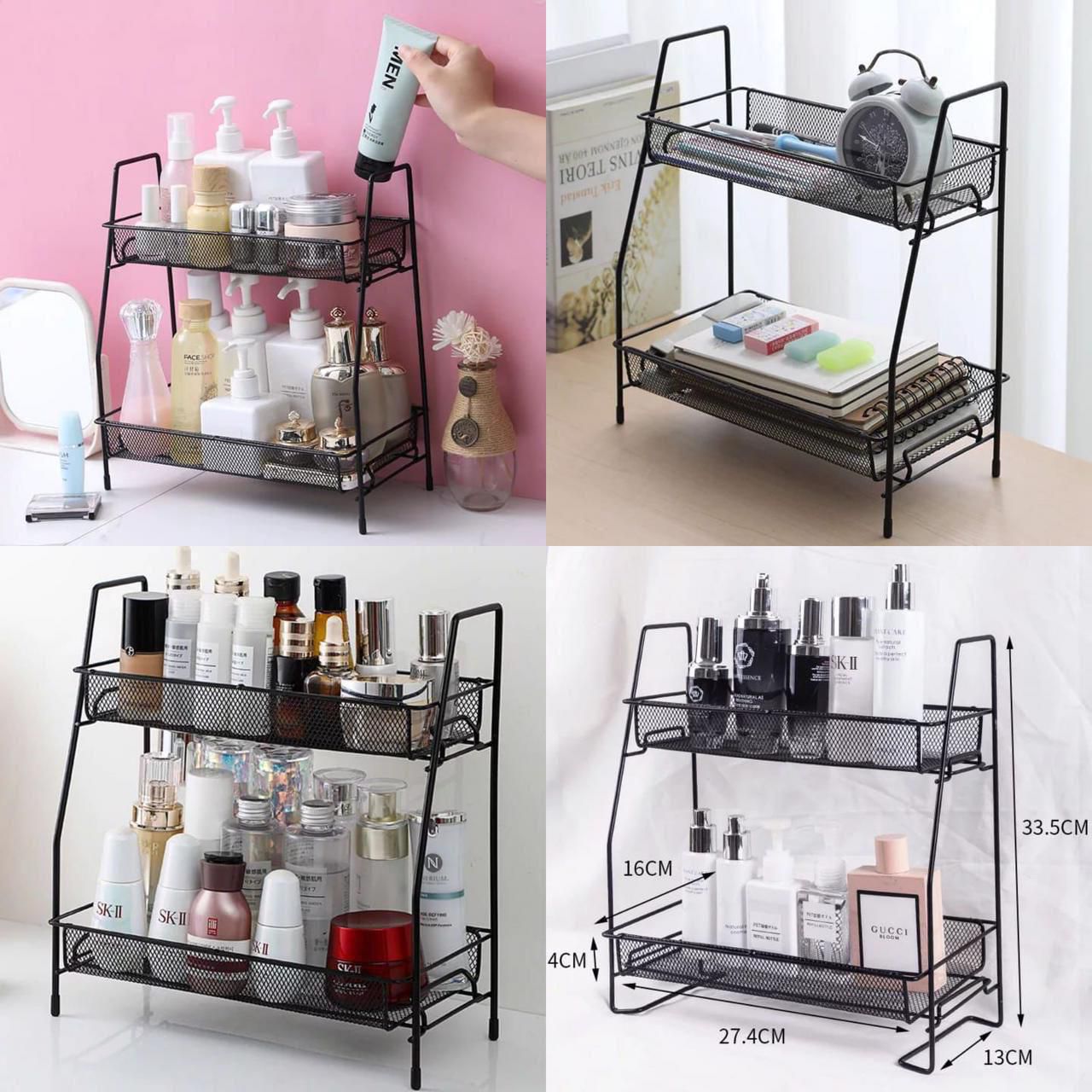 Portable Iron Smart Stand – 2-Tier Heavy-Duty Organizer for Home & Vanity