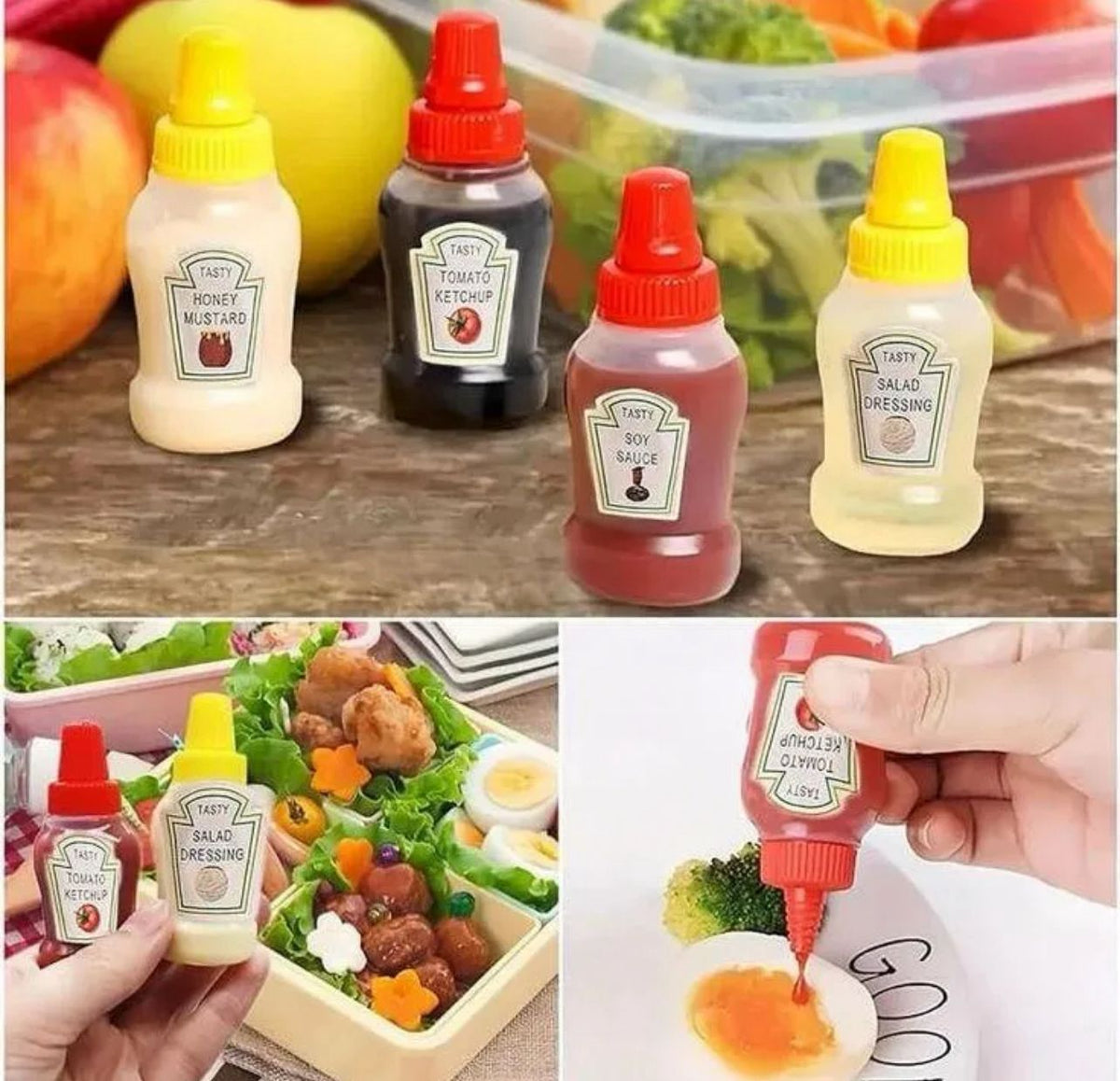 Mini Sauce/Ketchup Bottles – Pack of 4 Refillable Dispensers