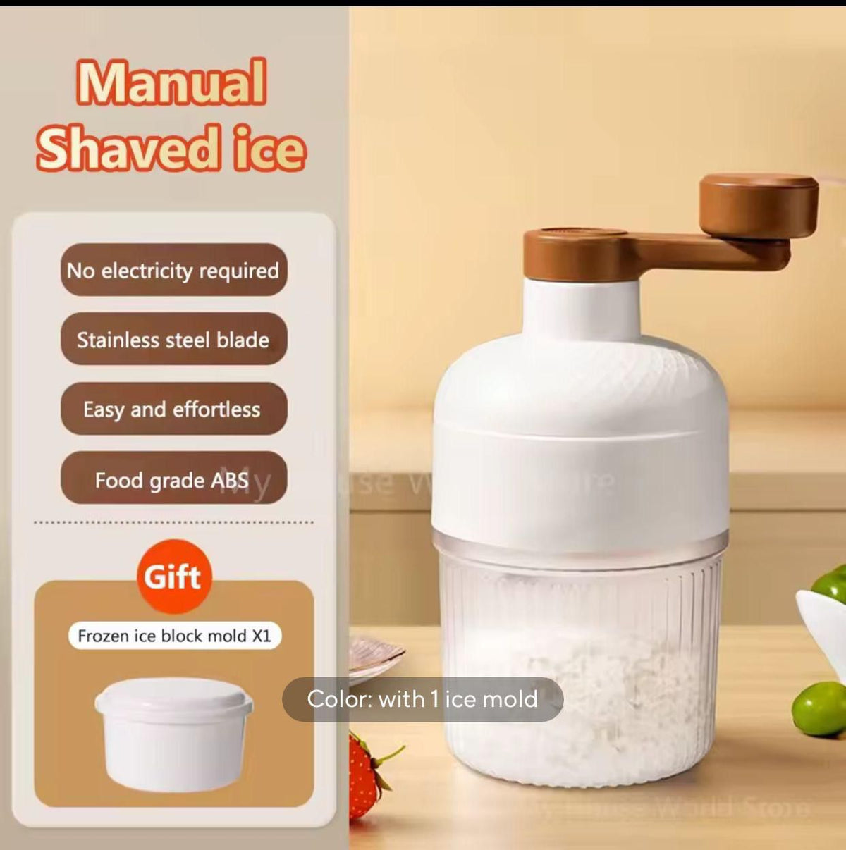 Manual Ice Crusher – Stainless Steel Blade with Ice Mold