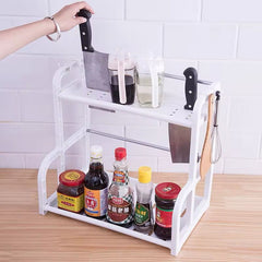 2-Layer Kitchen Organizer Shelf – Spice Rack + Knife Holder