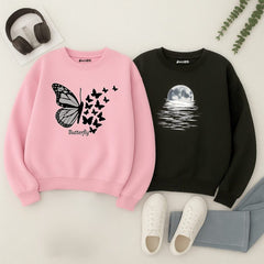 Pack of 2 Butterfly Moonlight Printed Sweatshirts for Women