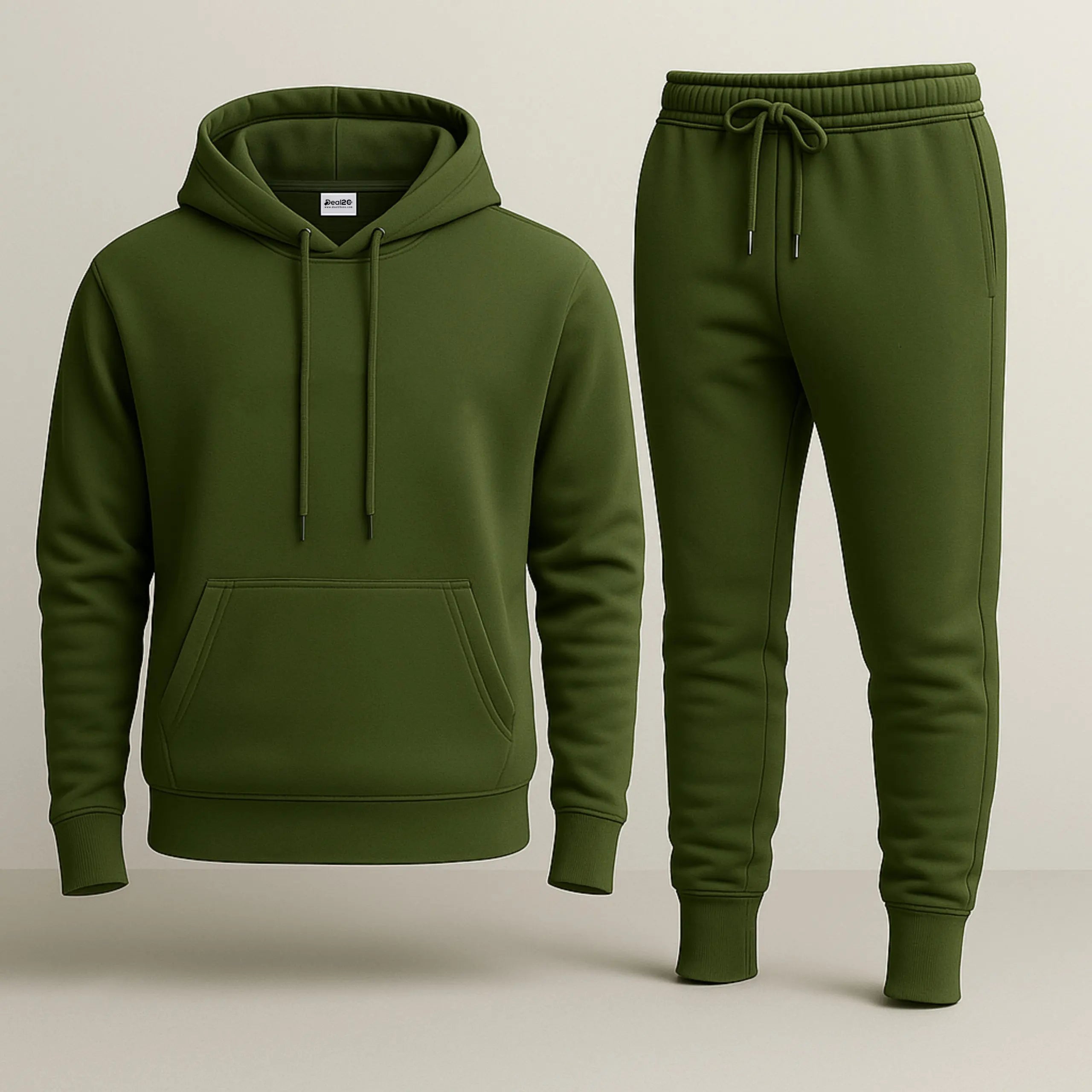 Army Green Plain Hooded Tracksuit for Men