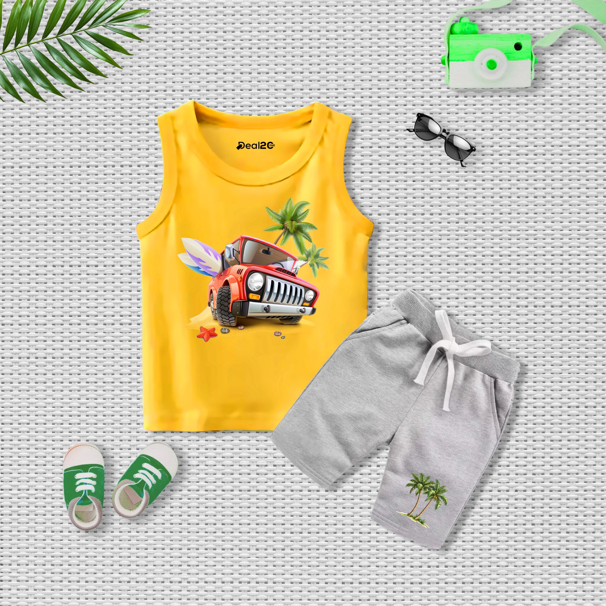 Tropical Jeep Printed Sando Suit For Kids