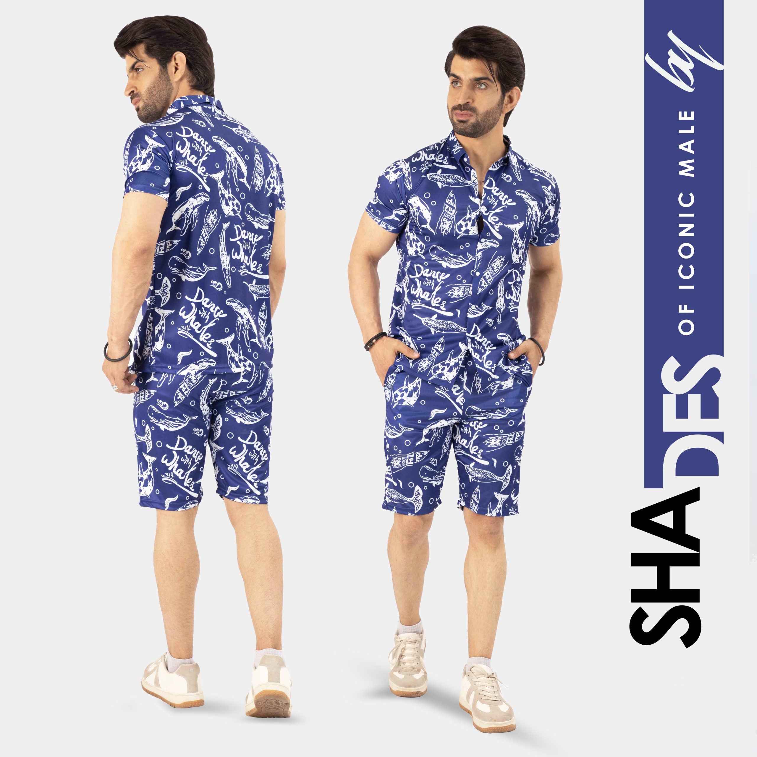 Aquatic Sparkle Printed Summer Beachwear Short Suit