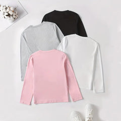 Bundle Of 4 Plain Long Sleeve T-Shirts For Girls