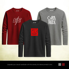 Pack of 3 Gratitude Chase Eye Mens Printed Long Sleeves T-Shirts