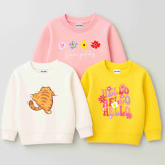 Pack of 3 Hello Good Flower Printed Sweatshirts for Girls