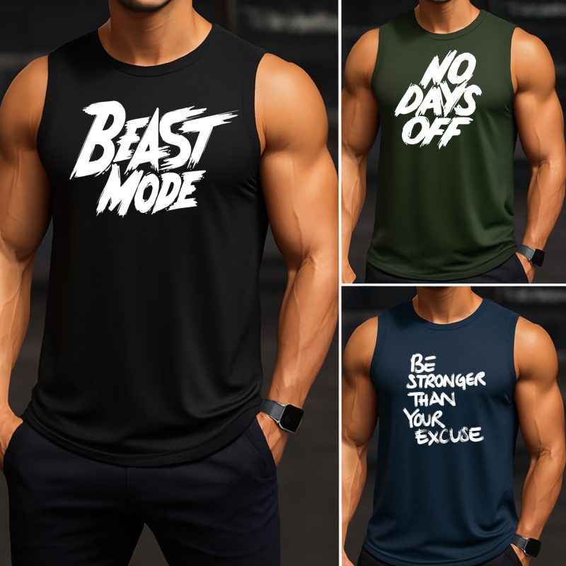 Pack of 3 Stronger Beast Mode Printed Tanktops for Men