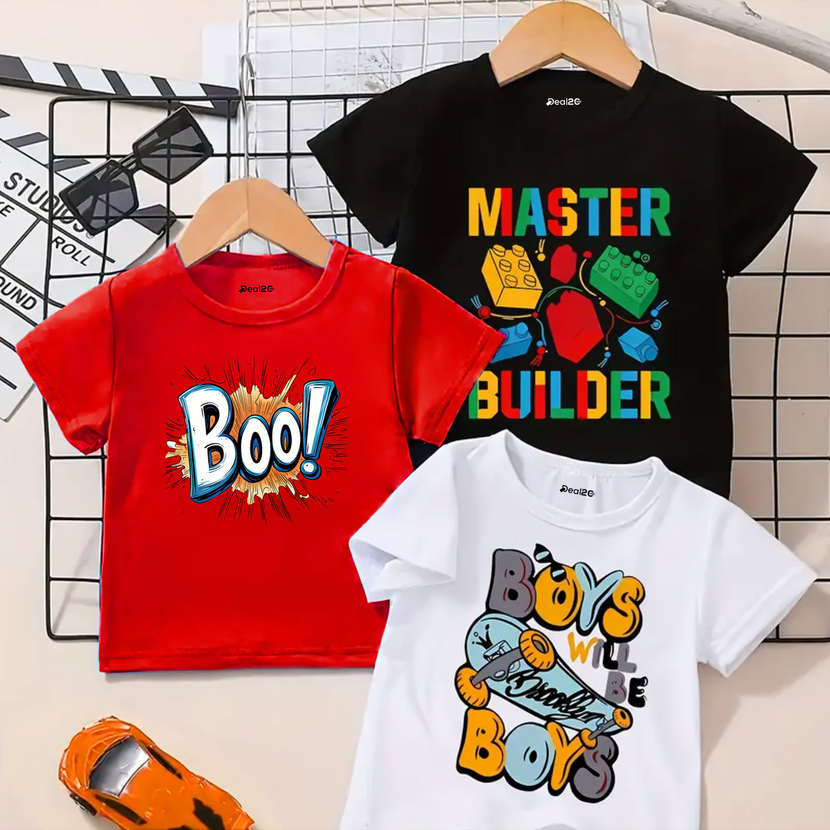 Pack of 3 Boys Become Master Builders Printed Summer T-Shirts For Kids