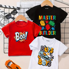 Pack of 3 Boys Become Master Builders Printed Summer T-Shirts For Kids