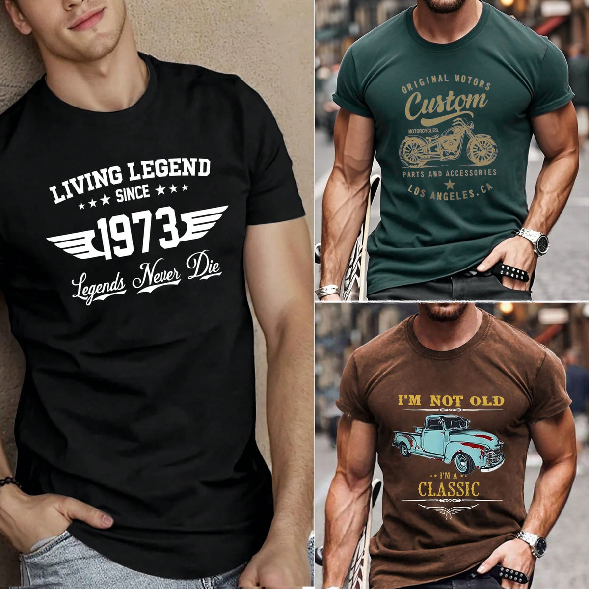 Pack of 3 Classic Custom Legend Mens Printed T-Shirts