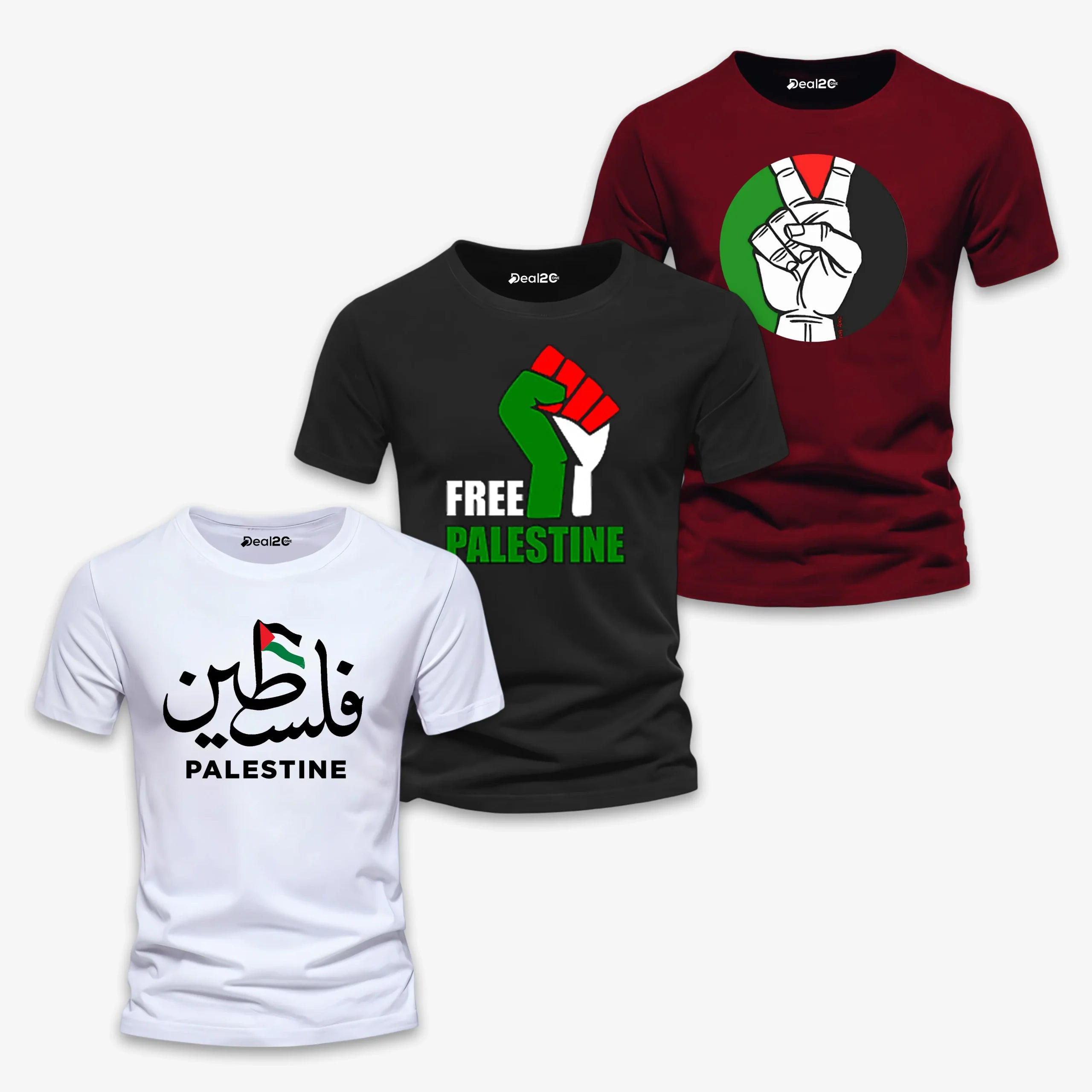 Pack of 3 Palestine Solidarity Mens Printed T-Shirts