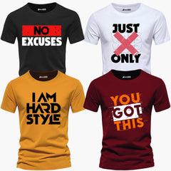 Pack of 4 Just Style No Excuses Mens Printed T-Shirts
