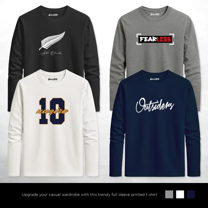 Pack of 4 Fearless Outsiders Mens Printed Long Sleeves T-Shirts