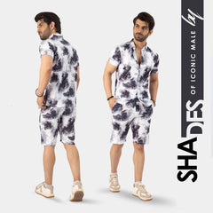 Artistic Abstract Print Summer Short Suit For Men