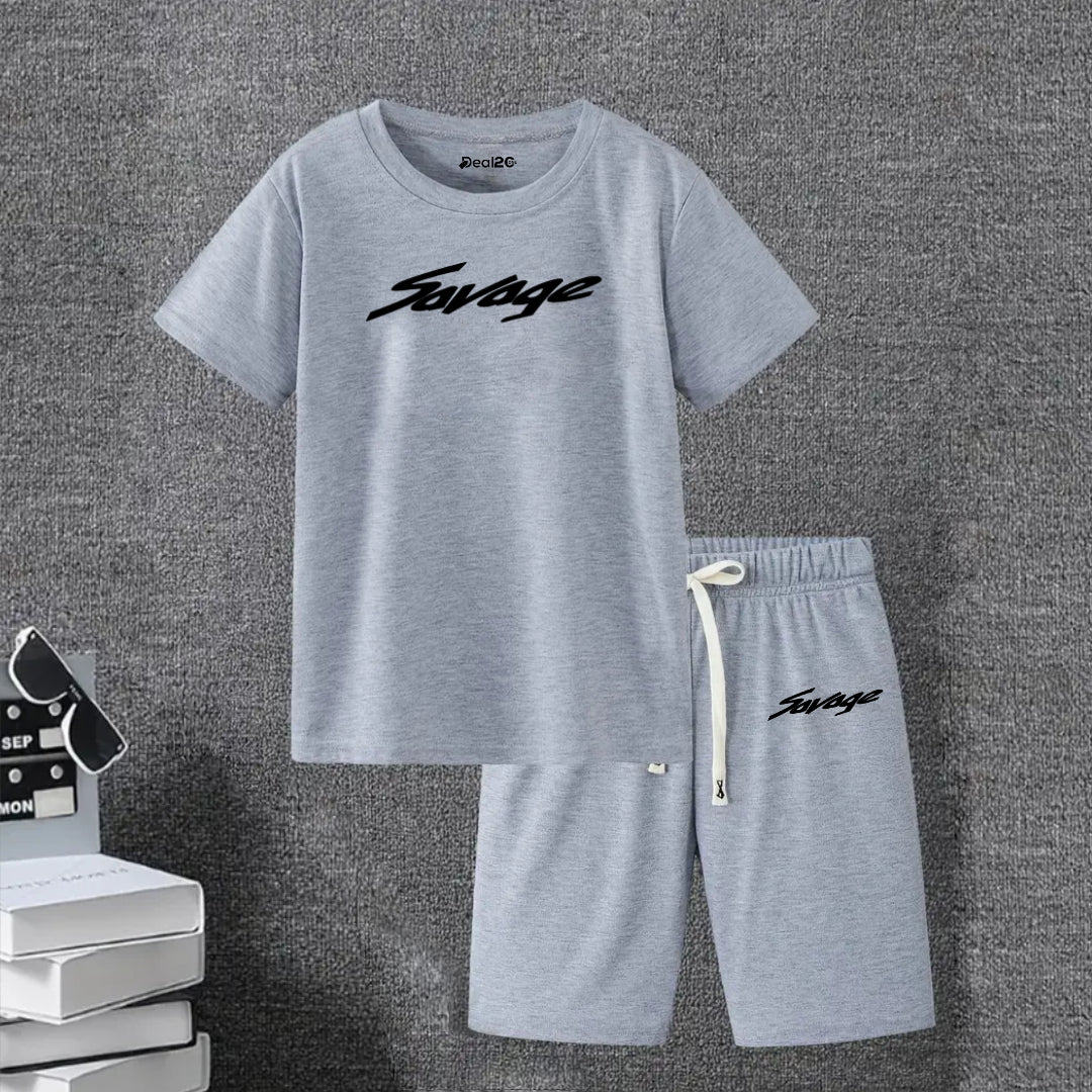 Savage Printed Comfortable Summer Short Suit For Tween Kids