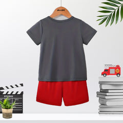 Fire Truck Printed Summer Short Suit For Kids