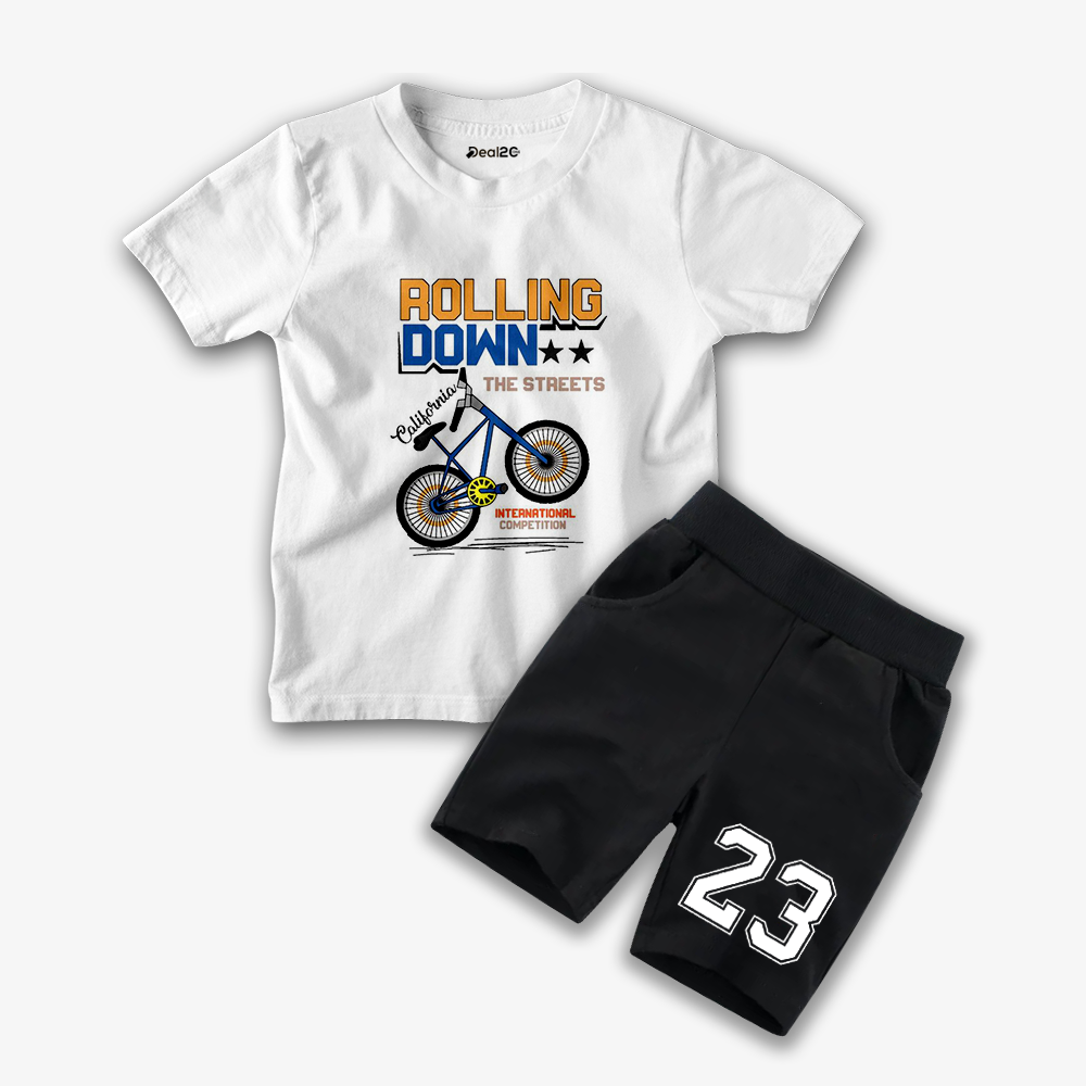 Rolling Down the Streets Printed Summer Short Suit For Kids
