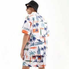 Men Beach Shark Palm Printed Summer Short Suit