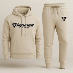 Beige Infused CrossFit Printed Hooded Tracksuit for Men