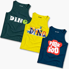 Pack of 3 Dino Peek a Boo Kids Printed Tank Tops
