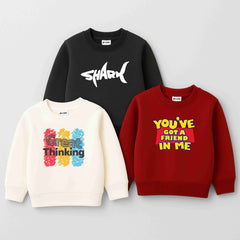 Pack of 3 Shark Thinking Friend Printed Sweatshirts for Young Kids