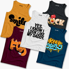 Pack of 5 Yes Keep Smile Fox Cock Kids Printed Tank Tops