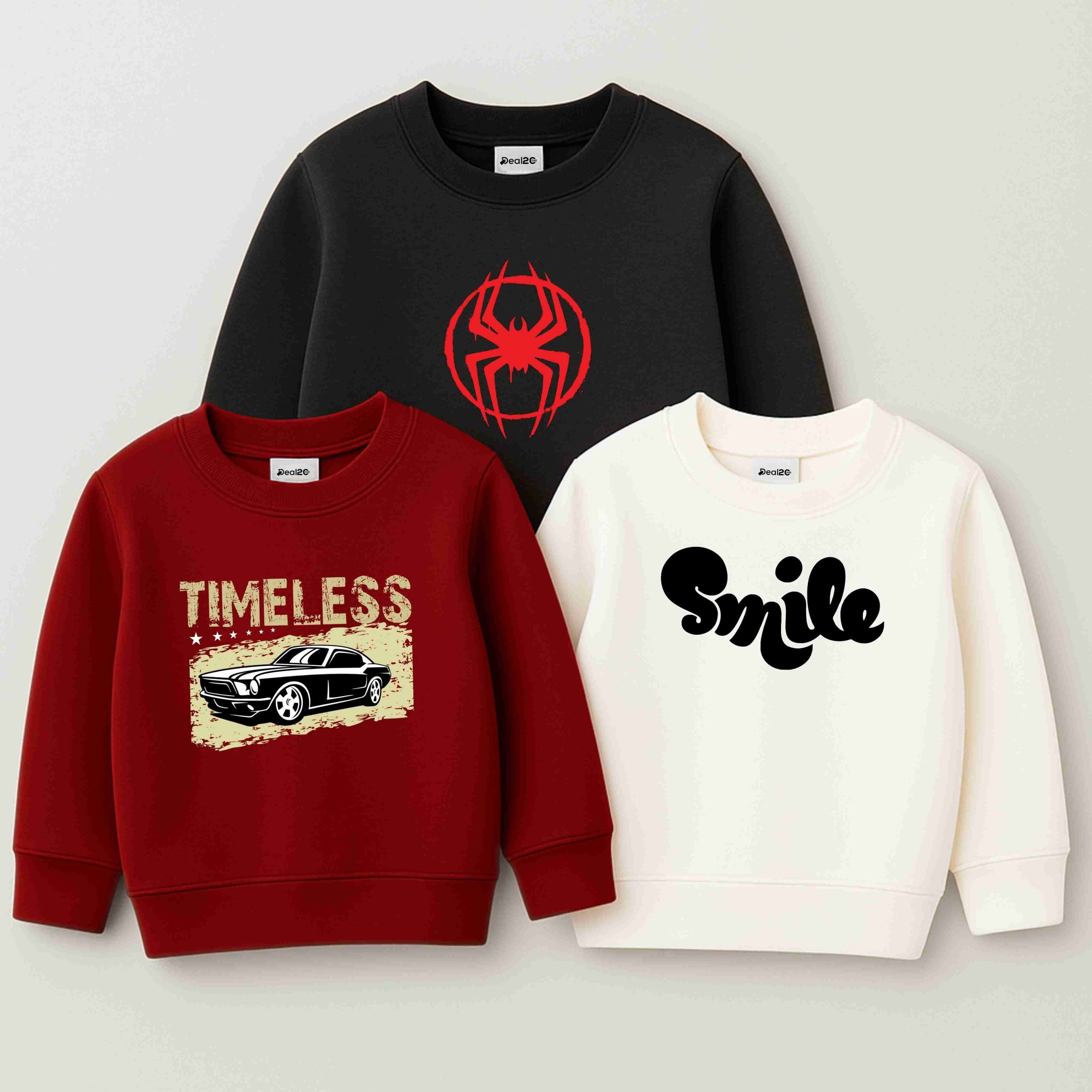 Pack of 3 Timeless Smile Spider Printed Sweatshirts for Young Kids