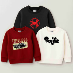 Pack of 3 Timeless Smile Spider Printed Sweatshirts for Young Kids