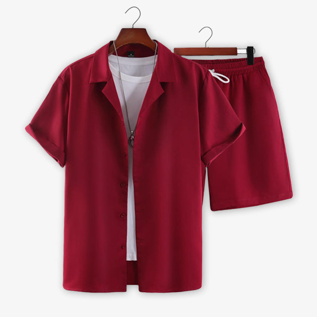 Men Maroon Front Open Summer Short Suit
