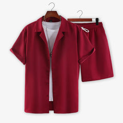 Men Maroon Front Open Summer Short Suit